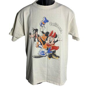 Vintage Disney California Crewneck T Shirt L White Single Stitch Minnie Goofy